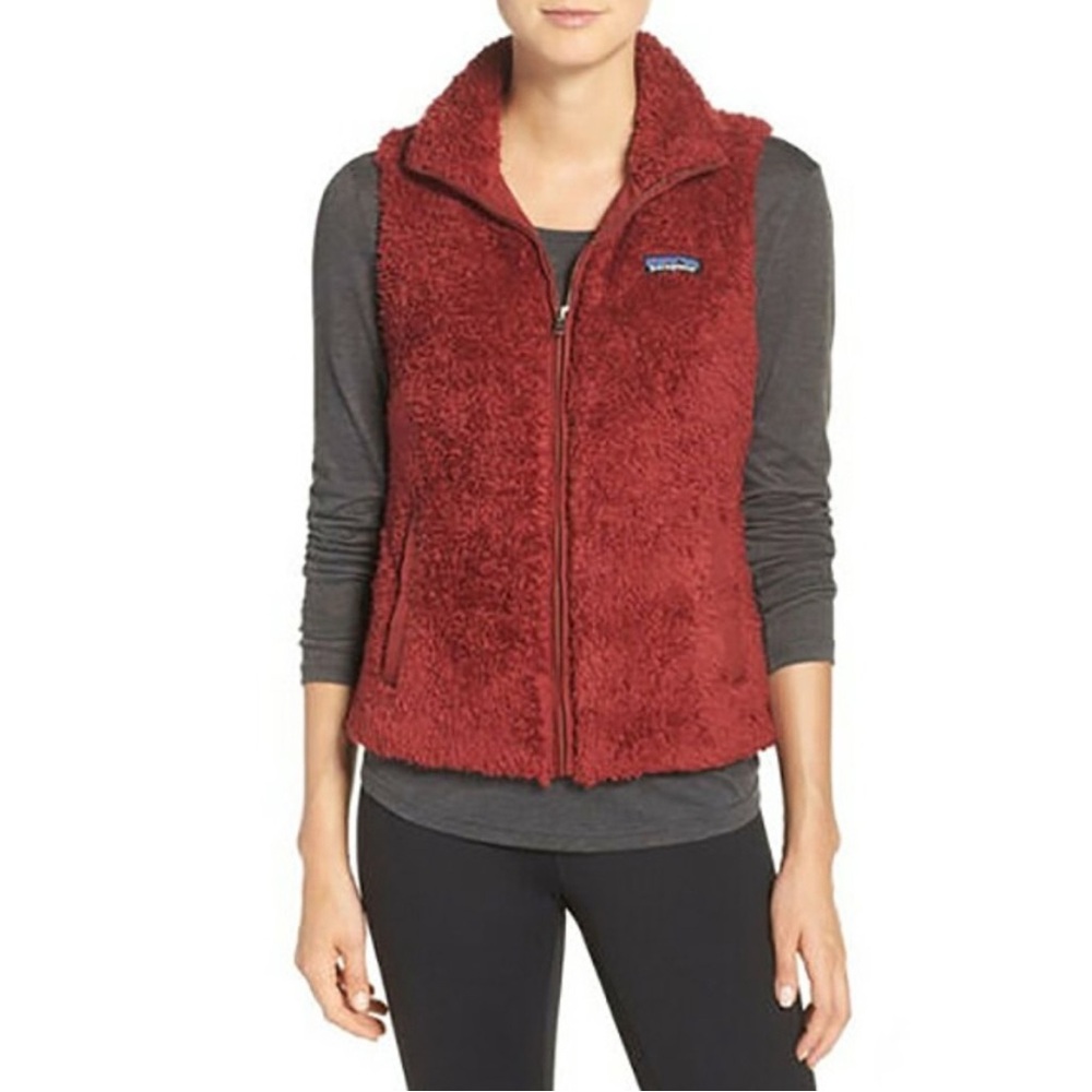 Patagonia Los Gatos Fleece Zip Vest Red Pockets Collared Outdoor Hiking Lined S